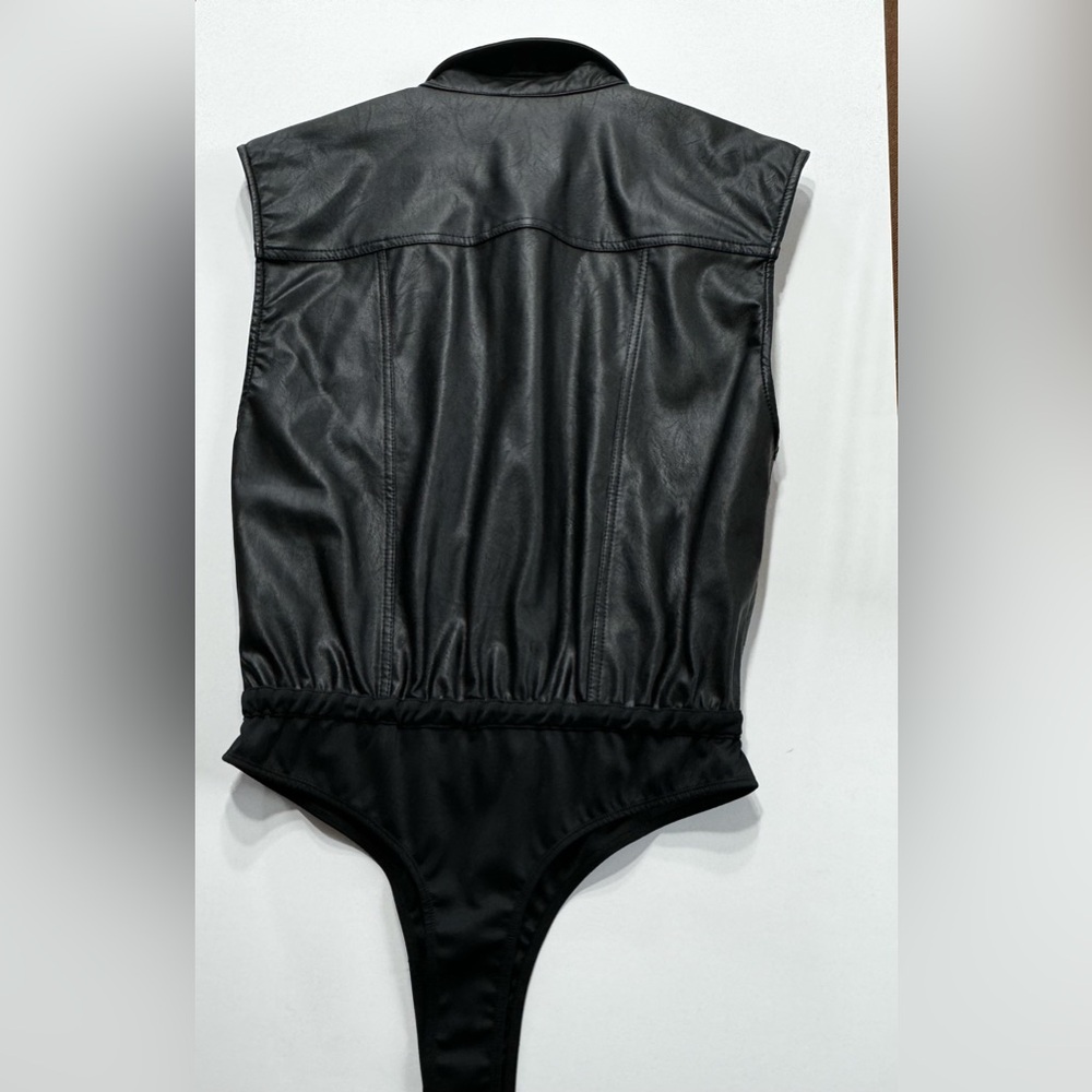 Ronny Kobo Carlyle Faux Leather Bodysuit in Jet Black - Picture 5 of 6